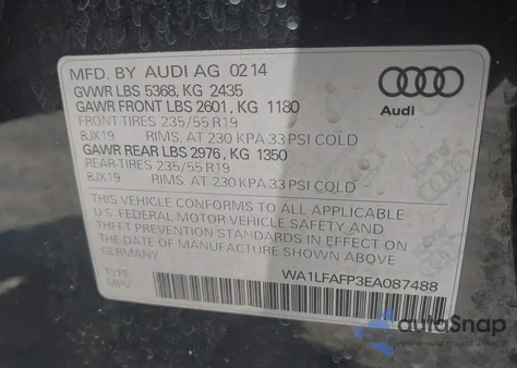 2014 Audi Q5 2.0T Premium z USA, uszkodzony, nr VIN WA1LFAFP3EA087488